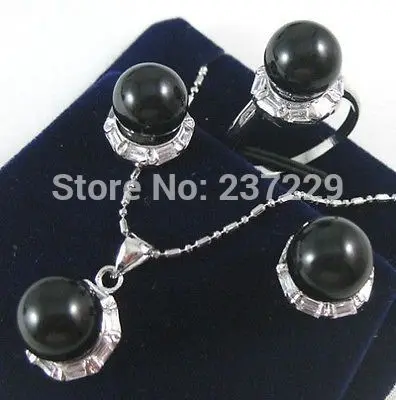 

FREE SHIPPING>>@> Wholesale price FREE SHIPPING ^^^Fashion black agate/Green Jade 18kgp Earrings&Ring&Necklace Pendant Set Natur