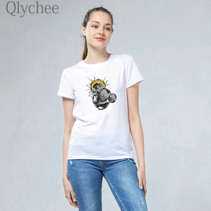 

Qlychee Harajuku Dumbbell Print Female T Shirts Top Tees Crew Neck Short Sleeve Summer Spring Slim Women T-shirts T Shirt