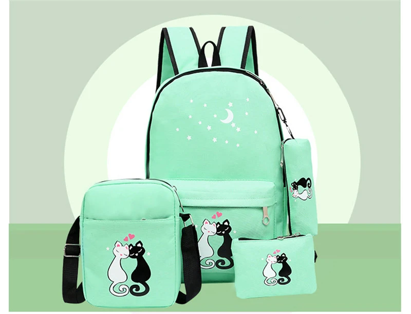 4 шт./компл. рюкзак школьные рюкзаки для девочек кошка печать холст дети школьный рюкзак подросток обувь для девочек опрятный милый Bookbag