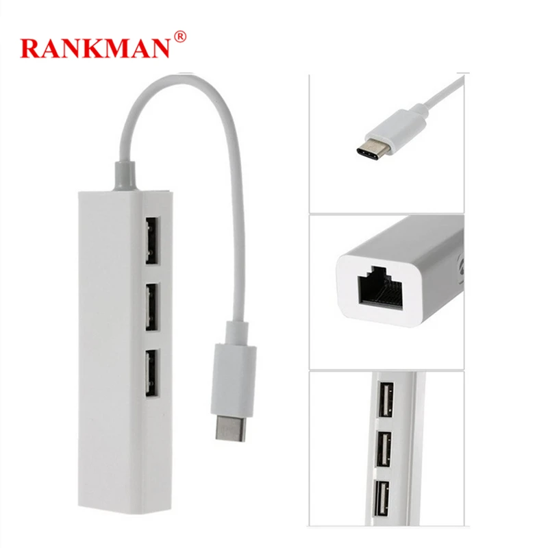 

Rankman USB C Type C to Ethernet RJ45 Adapter USB Hub Lan Network Card Adapter Converter for Macbook Chromebook