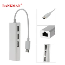 Rankman USB C Type C to Ethernet Adapter USB2.0 Hub 3 Ports RJ45 Network Card Lan Adapter for Macbook Chromebook