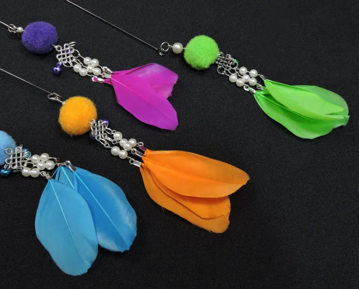 

usd 1.75/pc Pet cat kitten toys teaser cat fishing pole rod feather with bell 20pcs/lot