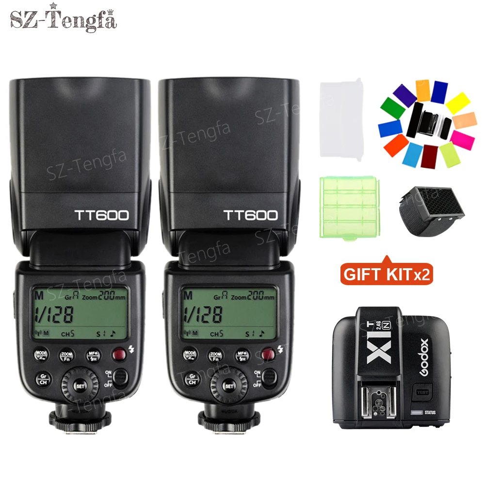 2x Godox TT600 2.4G Wireless Camera Flashes Speedlite With X1T N