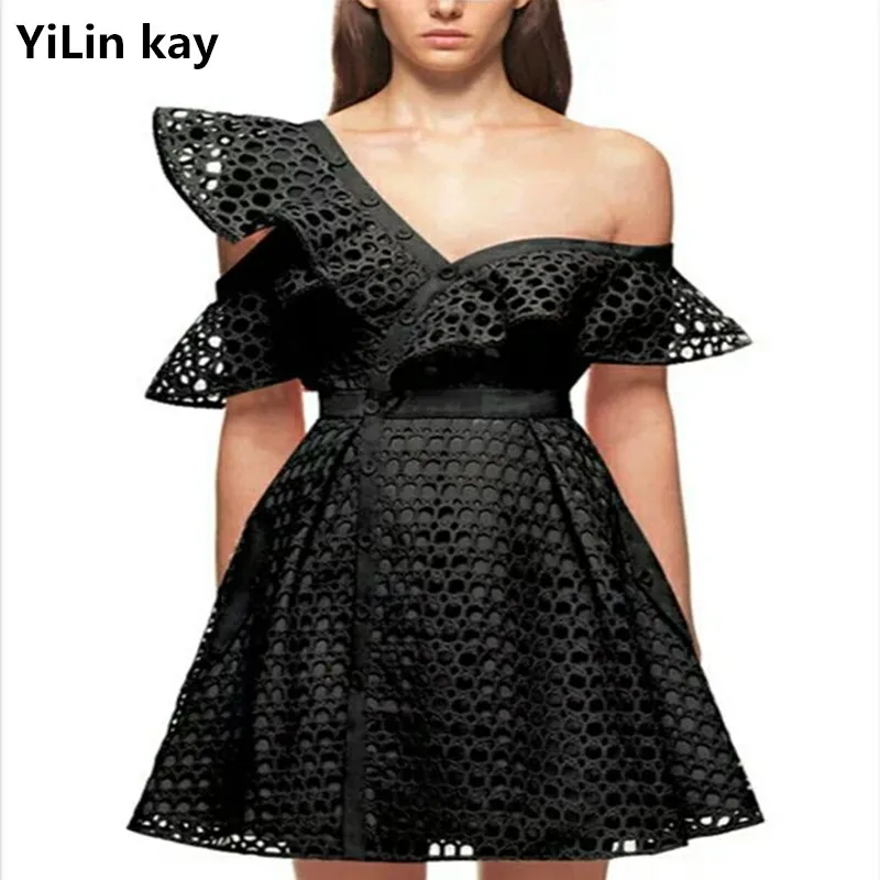 Женское платье с высокой талией подиумное кружевное весна лето 2019|portrait dresses|runway