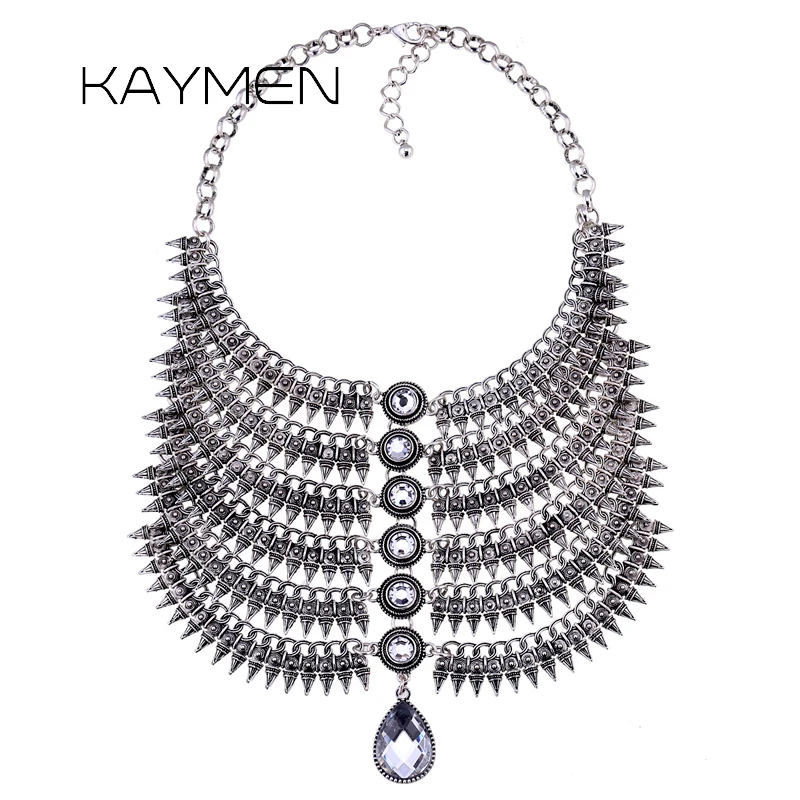 

Fashion Multi-layers Antique Silver Plated Vintage Punk Necklace for Girls Bohemia Statement Maxi Necklace Party Jewelry 1549
