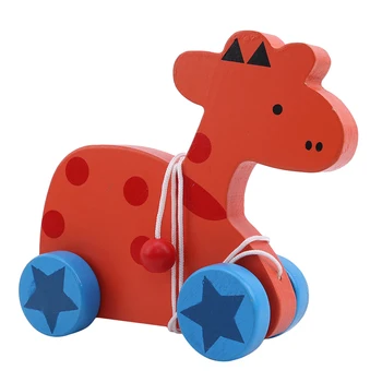 

1pc Cartoon Zebra Giraffe Puppy Shape Trailer Wooden Cute Cartoon Animal Shape Pull Toy Early Education Puzzle Tractor