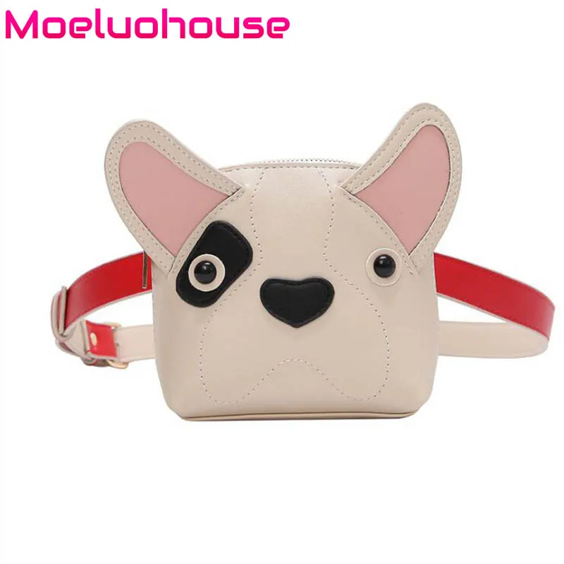 

Moeluohouse Women Girl Shoulder Crossbody Messenger Bag Dog Head Shape Waist Pack Zipper Chain Korean Style PU Fashion Cute Gift