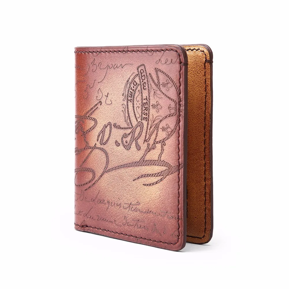 

TERSE_Drop shipment service handmade short wallet engraving genuine leather in apricot/ black/ burgundy colors with card holder
