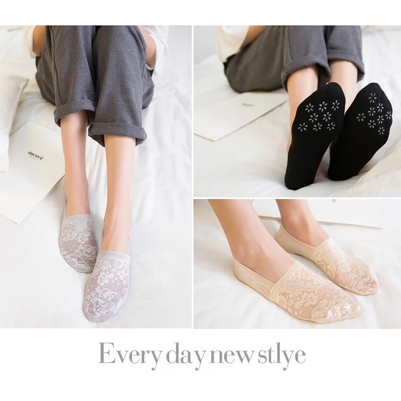 

2pairs=4Pcs Womens Lace Invisible Socks Elastic Female Summer Spring Ankle Boat Short Socks Woman Cotton Blends Socks Low Cut