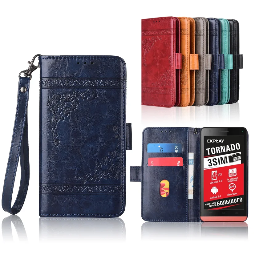 

Newest Wallet case for Explay Tornado Flip case with Strap,100% special PU leather embossing flower book cover case