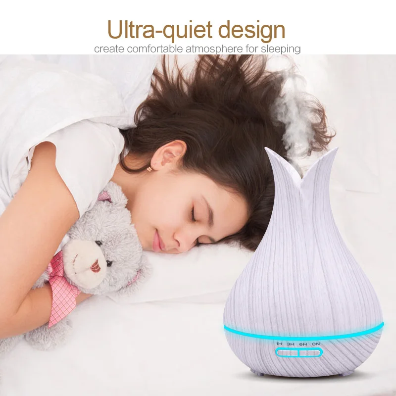 Günstig KBAYBO 400ml Ultraschall luftbefeuchter mit weiß Holzmaserung elektrische Aroma Ätherisches Öl Diffuser Kühlen Nebel maker für home