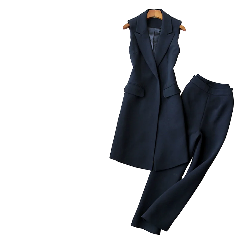 Комплект из двух предметов, топ и штаны, весна-осень, новая Женская длинная куртка-жилет, модный костюм, девять очков, широкие брюки, костюм из двух предметов