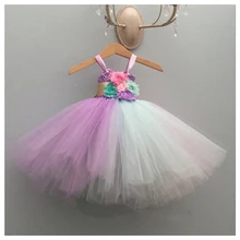 Платье-пачка с милыми цветами и единорогом; детское праздничное платье для первого дня рождения; праздничное платье для маленьких девочек на Рождество и год