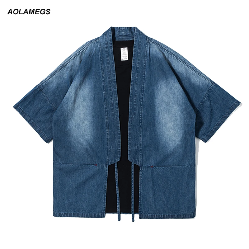 Aolamegs kimono shirt men japan style half sleeve kimonos fashion
