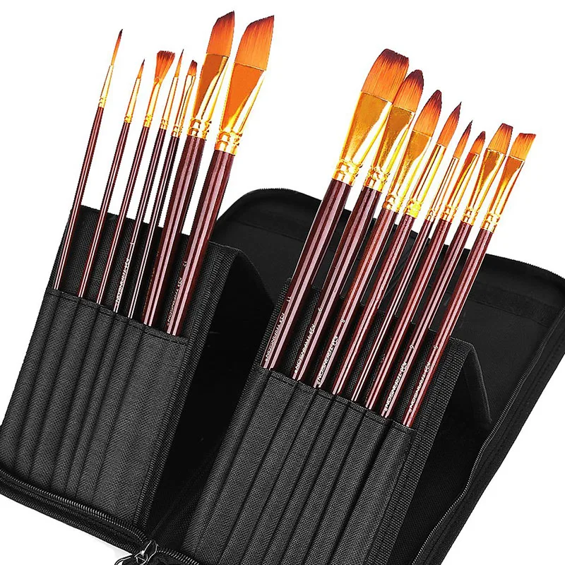 

Transon 15PCS/Set Hot Selling Art Paint Brushes for Artists with Case for Watercolor, Acrylic, Gouache ,Acrylic Paintbrush Sets