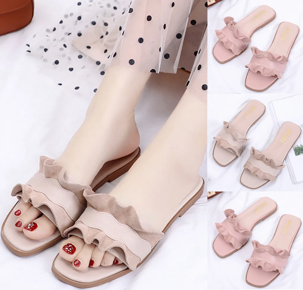 

2019 Summer chaussures femme Flat Shoes Fashion Women Flat Lace Soft Bottom Non-Slip Beach Sandals Slippers zapatos de mujer #30