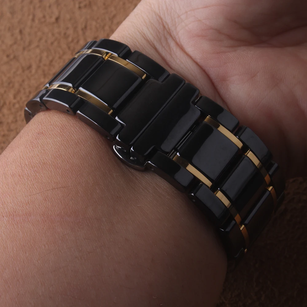 Керамические ремешки для часов черные с золотом специально для samsung gear S2 S3 ремешок 20 мм 22 мм ремешок для наручных часов часы ремешок galaxy часы 46 мм 42 мм