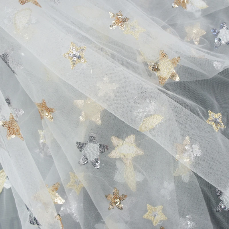 

1Yard/2Yard Embroidered Sequin Glitter Star Mesh Tulle Fabric for Tutu Skirt Wedding Party Stage Dress DIY Decoration Material