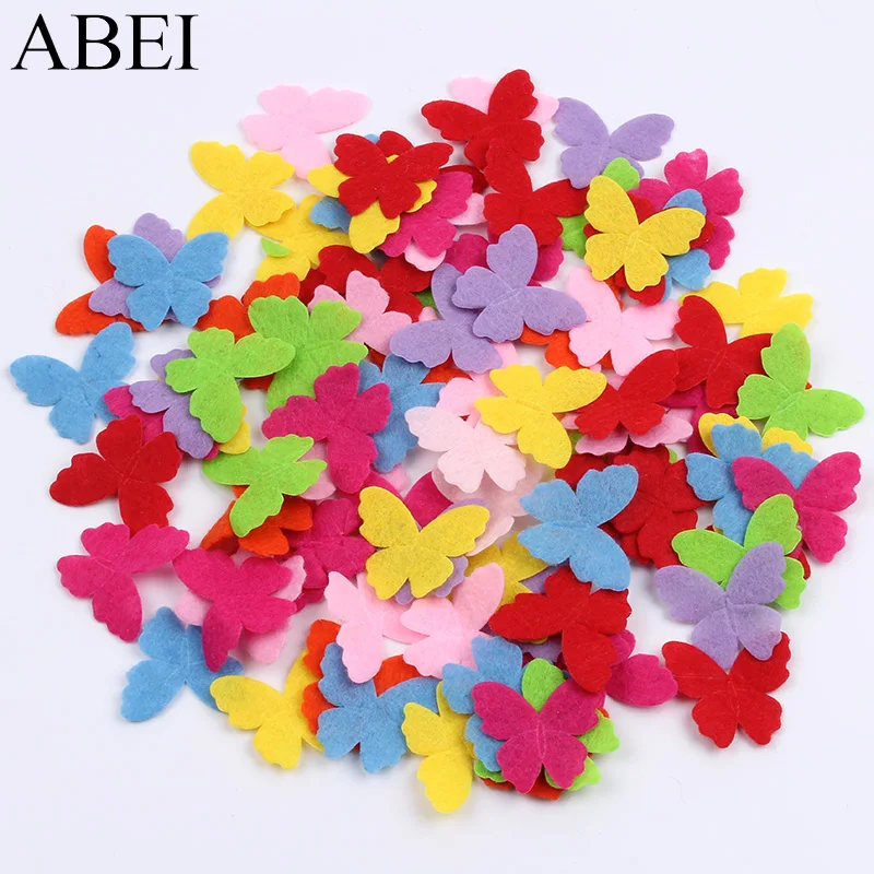 200pcs/lot Butterfly Felt Pads Cartoon Animal Patch Stick On Felt Fabric Pad DIY Making Cards Scrapbooking Decoration Material