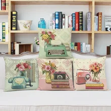 Nueva alta Calidad 45×45 cm algodón de Lino Funda de Cojín para aparatos Decorativos Vintage Retro Imprimir almohadas Decorativas Casa decoración
