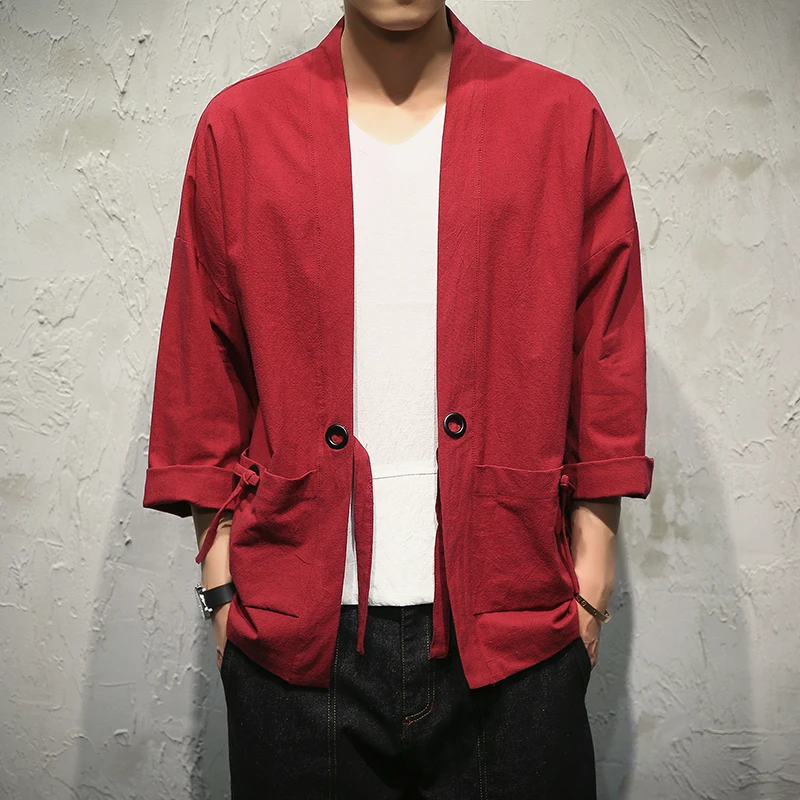 Chinese Style Cotton Men s Open Stitch Jacket Coat Men Three Quarter
