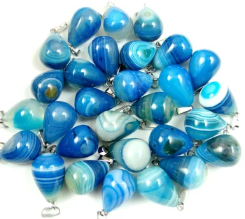 

Natural stone stripe blue Onyx water drop Turquoises Quartz Crystal tiger eye Pendants for diy Jewelry making Necklace12PCS