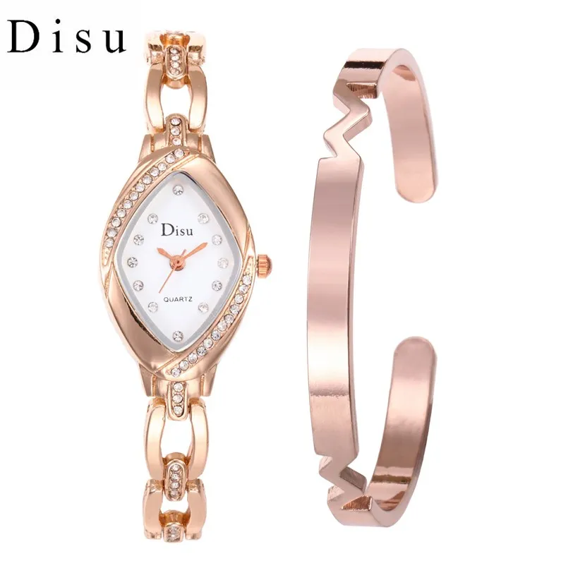 

DISU Women Watches Fashion Casual Bracelet Watch Women Relogio Leather Rhinestone Analog Quartz Watch Clock Female Montre Femme