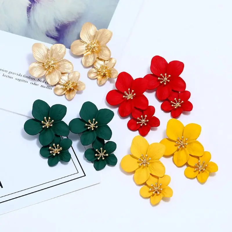 

Oversized Statement Flower Earrings Large Hawaii Earrings Women Fashion Jewelry