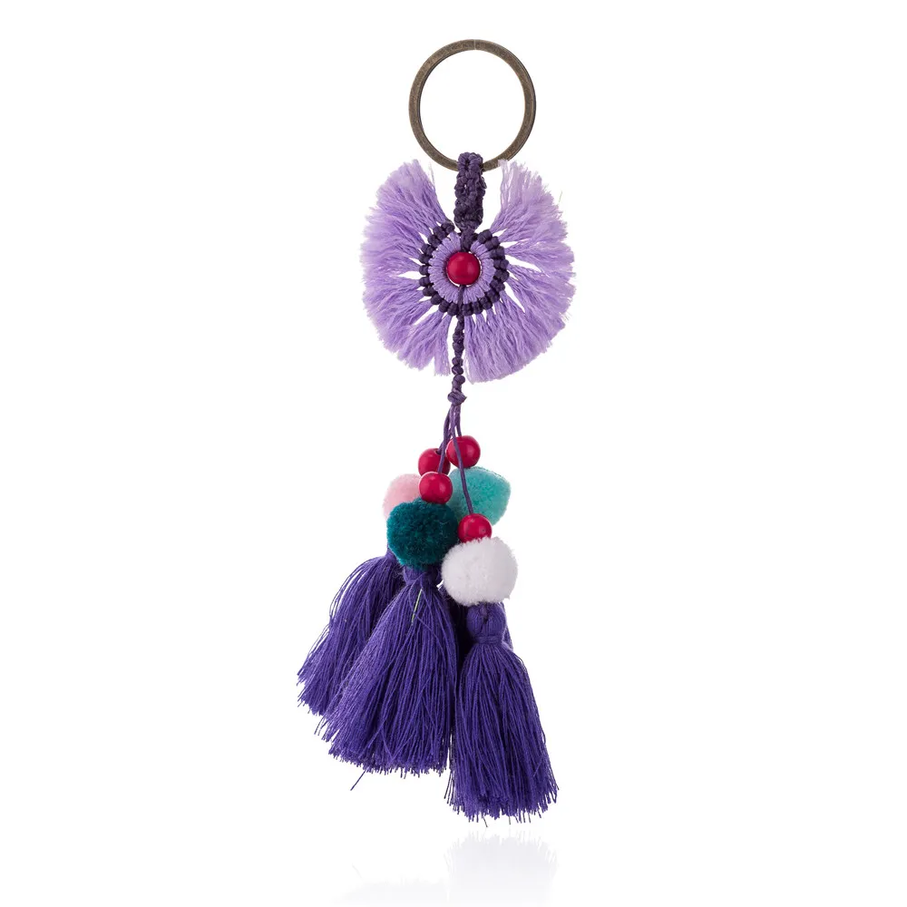 Длинный этнический брелок с кисточкой, ручная работа, брелки для ключей для женщин и мужчин, богемный брелок, брелок для ключей, автомобильный брелок - Цвет: 31-purple