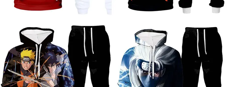 Наруто 3D пуловер с цифровым принтом толстовка с капюшоном и спортивные штаны комплект из 2 предметов Осенняя толстовка мужская повседневная спортивная одежда мужской костюм
