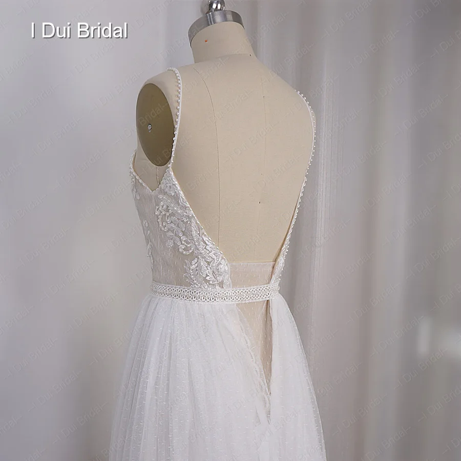 Свадебное платье в стиле бохо трапециевидной формы в горошек кружевное платье длинное платье на бретельках свадебное платье стиль