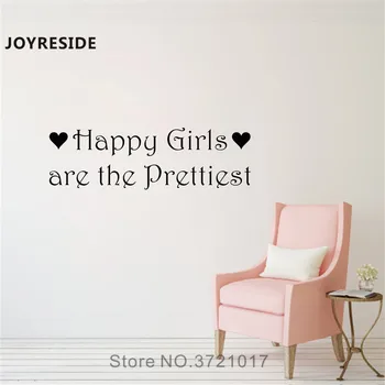 

JOYRESIDE Happy Girls Are The Prettiest Wall Quote Decal Vinyl Sticker Decor Girls Bedroom Motivation Love Home Art Murals A364