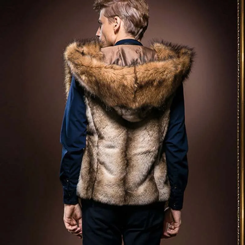 Модный зимний мужской меховой жилет с капюшоном, толстые меховые теплые жилеты без рукавов, верхняя одежда, куртки размера плюс S-3XL