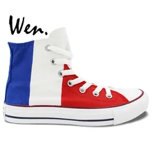 Wen Hand Painted Shoes Design Custom Vertical France Flag High Top Canvas Sneakers Birthday Gifts for Men Women