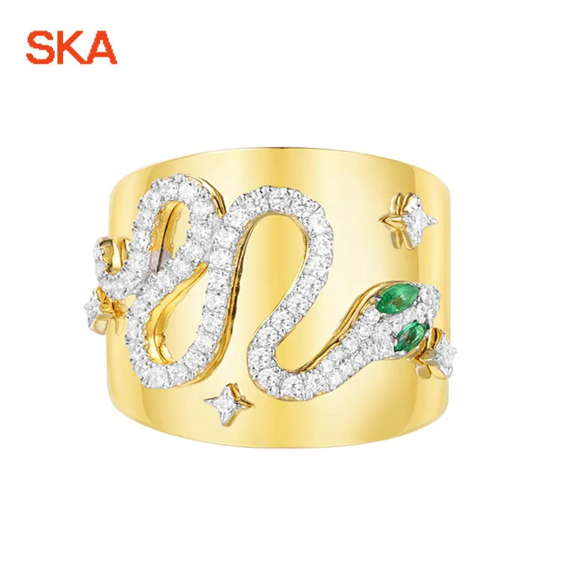 

SKA Ring Silver 925 Sterling Rings For Women Bijoux Femme Zircon Snake Gold Color Monaco Finger Jewelry Drop Shipping A18570XKGY