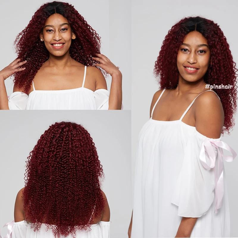 Pinshair бордовый Синтетические волосы на кружеве человеческих волос парики для Для женщин T1B/99J Ombre Синтетические волосы на кружеве парик
