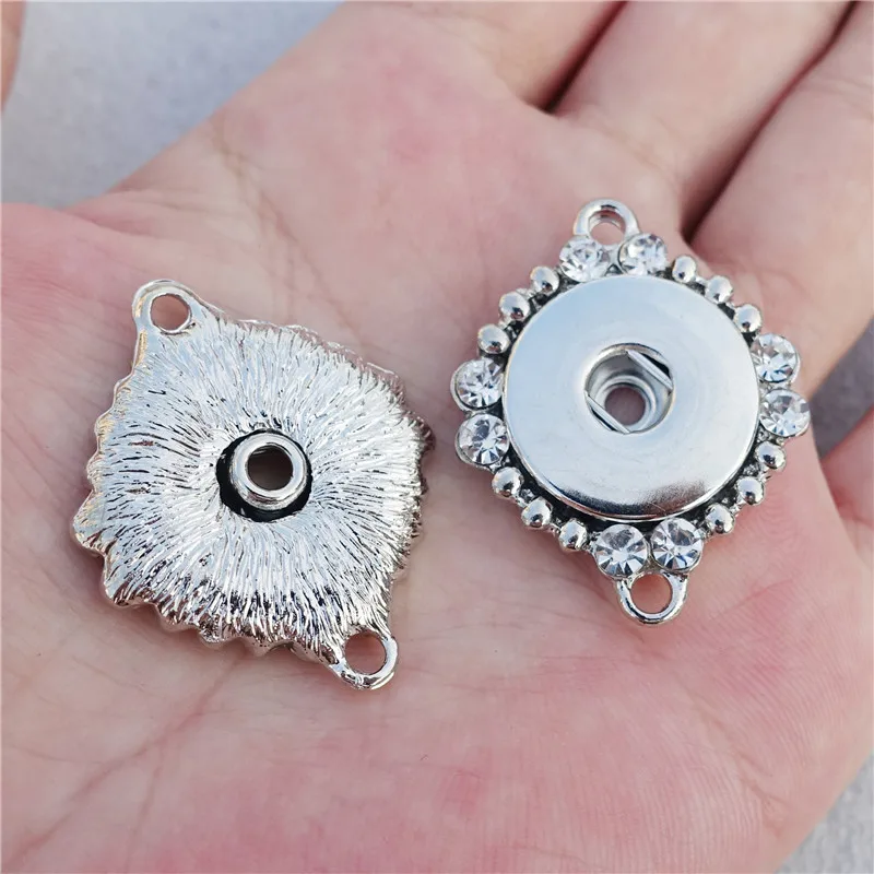 

Crystal Rhinestone Lozenge Metal 18mm Snap Buttons Connectors For Diy Bracelet Jewelry Findings