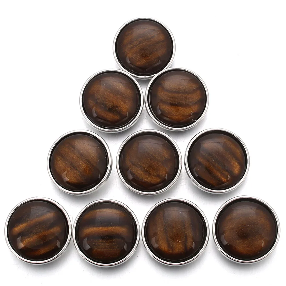 

10Pcs/lot New 18mm Resin Snap Buttons Jewelry Brown Imitation Cat's Eye Stone Snap Button Fit 18mm/20mm DIY Snap Bracelet