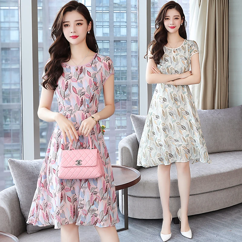 

Print Party Summer Knee-Length Midi Women Dress Long Plus Size Lady Vintage Elegant Short Sleeve Runway Vestido De Fiesta 2019