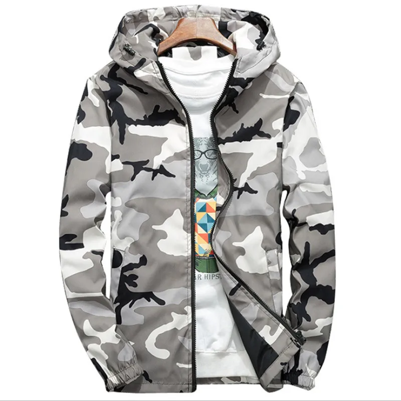 Весенне-осенние мужские куртки, камуфляжные военные пальто с капюшоном, повседневная мужская ветровка на молнии, Мужская брендовая одежда - Цвет: Gray