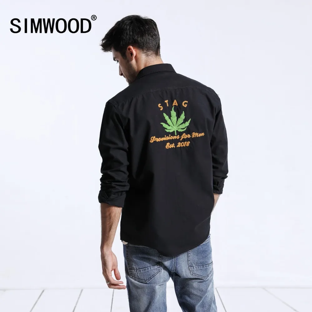 SIMWOOD 2019 мужские рубашки брендовые с вышитыми буквами длинным рукавом хлопковые