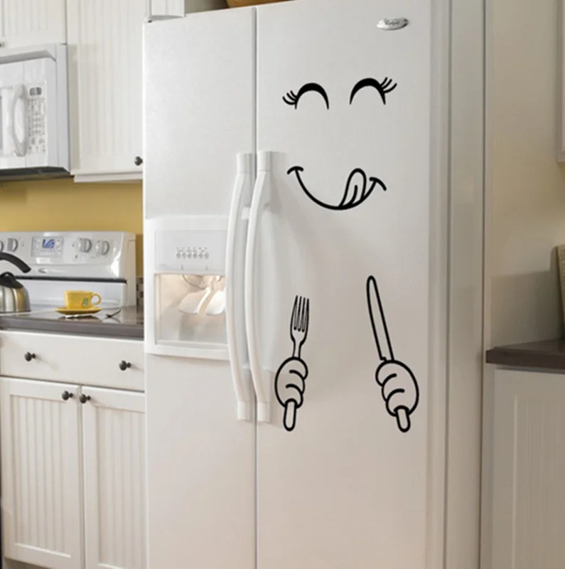 Cute Sticker Fridge Happy Delicious Face Kitchen Fridge Wall Refrigerator Vinyl Stickers Art Wall Decal Home Decor