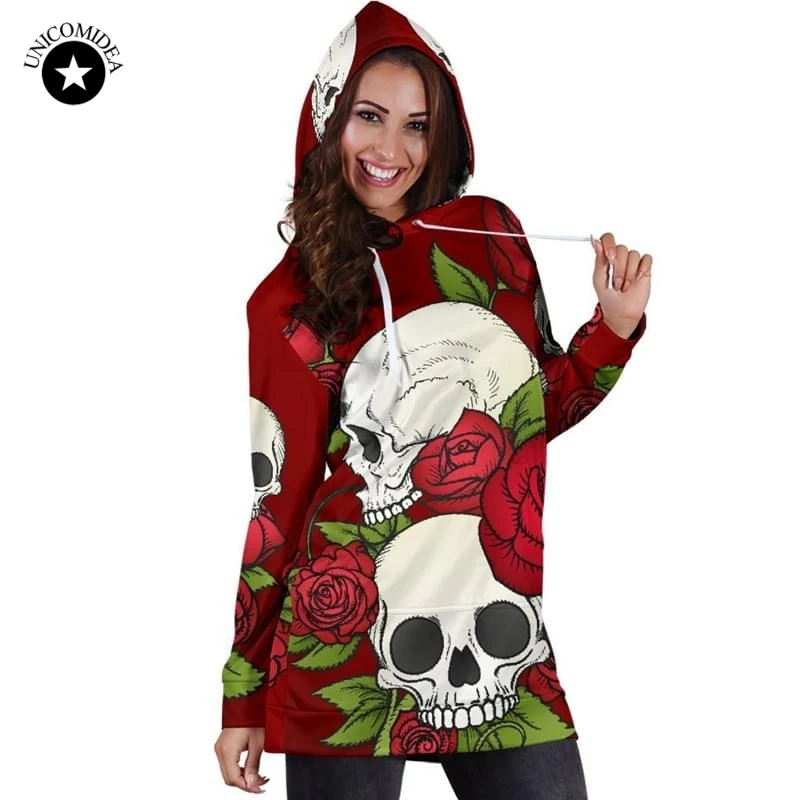 Women Hoodies Dress Fashion Skull 3D Print Long Sleeve Hoody Sweatshirts Slim Fit Female Pullover Dress Hip Hop Hoodie Women Hoodies Dress Fashion Skull 3D Print Long Sleeve Hoody Sweatshirts Slim Fit Female Pullover Dress Hip Hop Hoodie