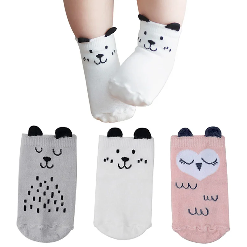

3 Pairs/Lot Child Socks for Kids Boys Girls Baby Infant Toddler Cotton Socks Anti-slip Cute Cartoon Face Styles 0-4 Years