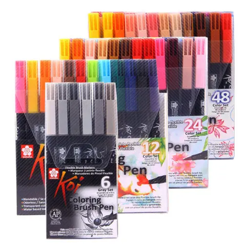 

Sakura Koi Coloring Brush Pen XBR 6 Gray/12/24/48 Colors Brush Water Color Pen