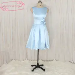 Superkimjo Vestido De Madrinha атласная Синий Короткие Подружкам невесты 2018 дешевые нарядные платья для свадьбы