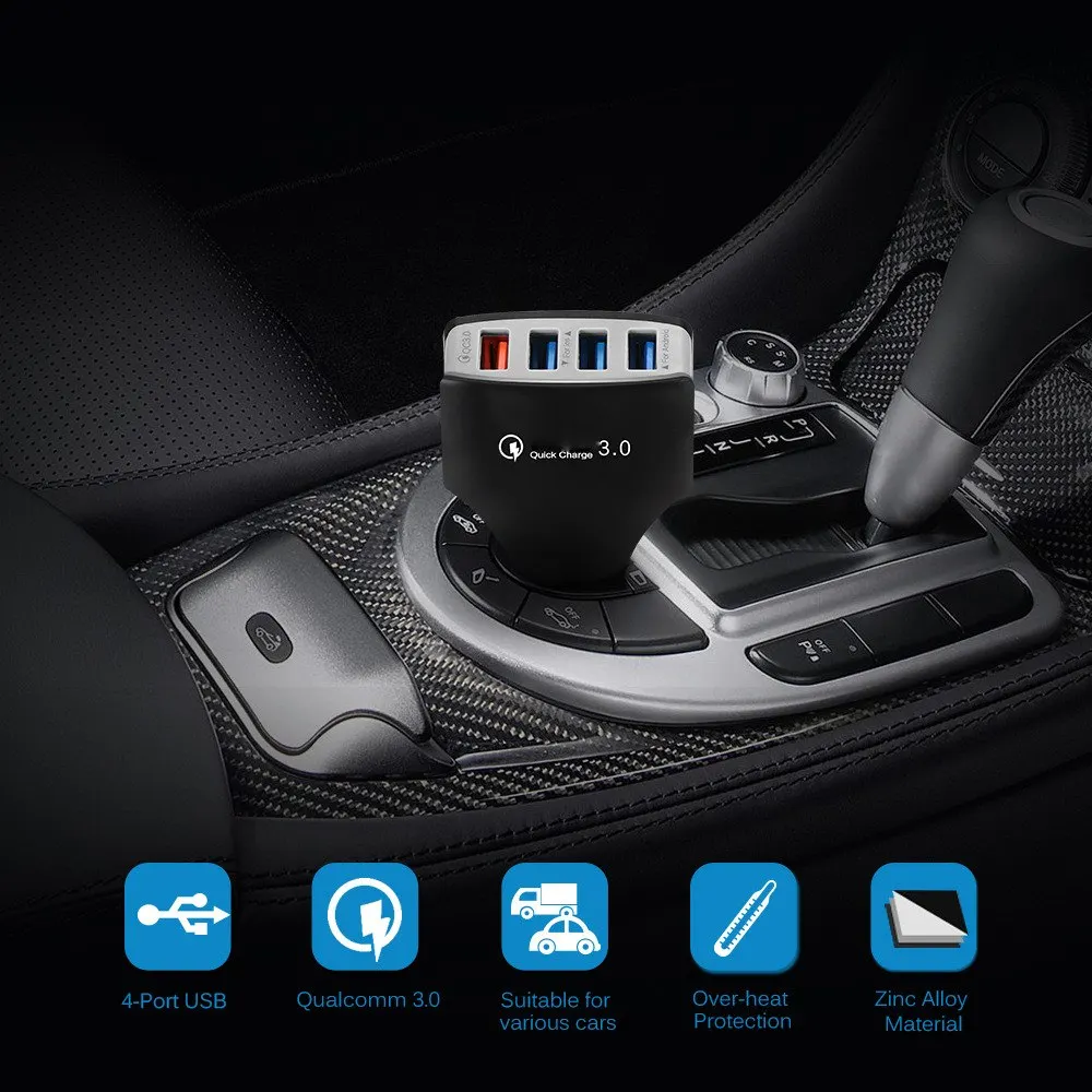 Универсальный автомобильный Зарядное устройство 4 Порты и разъёмы USB автомобильного прикуривателя QC 3,0 Зарядное устройство адаптер со светодиодным индикатором мобильного телефона Авто Быстрый Зарядное устройство