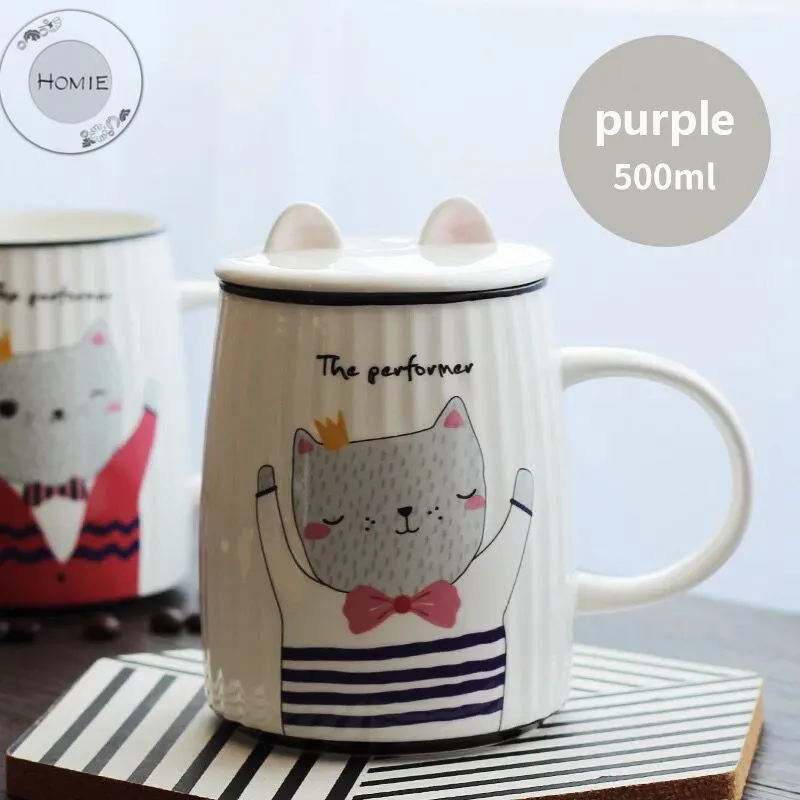 HOMIE lovely  Cat animal Cup Coffee Mug Large 500ml With lid Mugs creative Drinkware Tea milk Cup Novelty Newlywed couple08