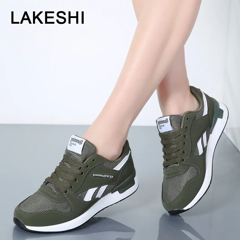 

LAKESHI Women Sneakers Mesh Women Shoes 2018 New Women Vulcanized shoes Lace-Up Outdoor Basket Casual Shoes women tennis shoes
