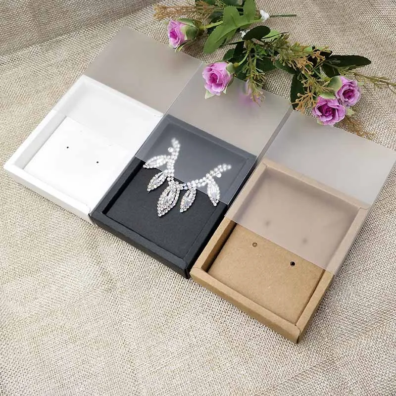 

50pcs Necklace Card Clear PVC BOX Frosted Cover Gift Box KRAFT/BLACK /WHITE Drawer Packing Display jewelry box Candy packing